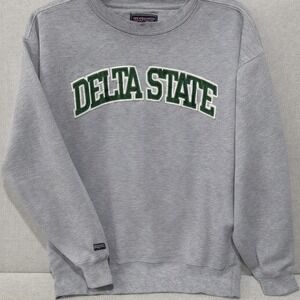 VTG Jansport embroidered spell out Delta State‎ Sweatshirt Mens L Gray Crewneck